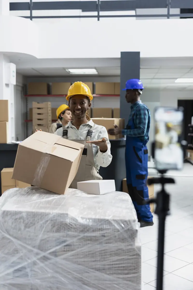 Logistics staff handling packaged cargo